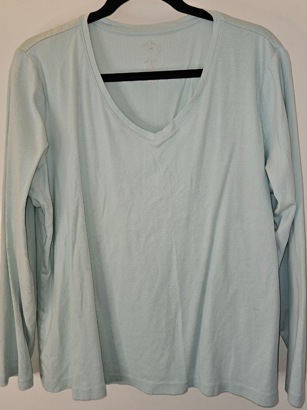 St John's Bay 100% Cotton V Neck Long Sleeve T Shirt in light Seafoam, XXL